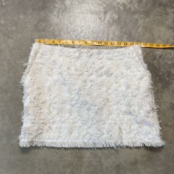HM Mini Skirt Womens 10 Ivory Textured Short Pockets‎ Holiday Shaggy - Picture 1 of 10